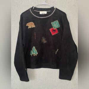 VTG Artic Image Fleece Sweatshirt Top Embroidered Nature Women’s M